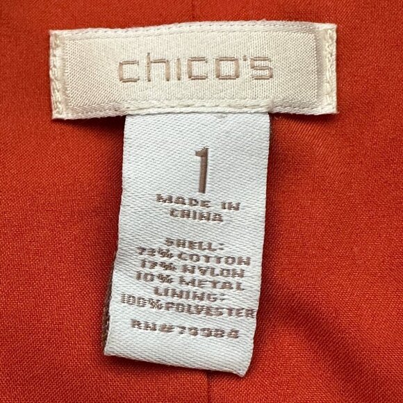 Chicos Shacket Womens Medium Orange Cotton Nylon Stretch Shirt Jacket Pockets - Picture 4 of 6